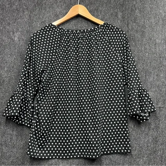 Michael Kors Women's Ruffle 1/4 Sleeve Polka Dot Blouse Black Size M - Picture 6 of 9